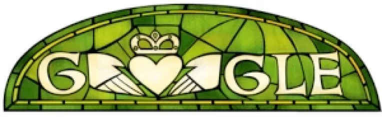 De Ziua Sfantului Patrick, Google are un logo special: Vitraliu medieval, pe fundal verde, culoare asociata cu simbolul irlandez, trifoiul cu trei foi