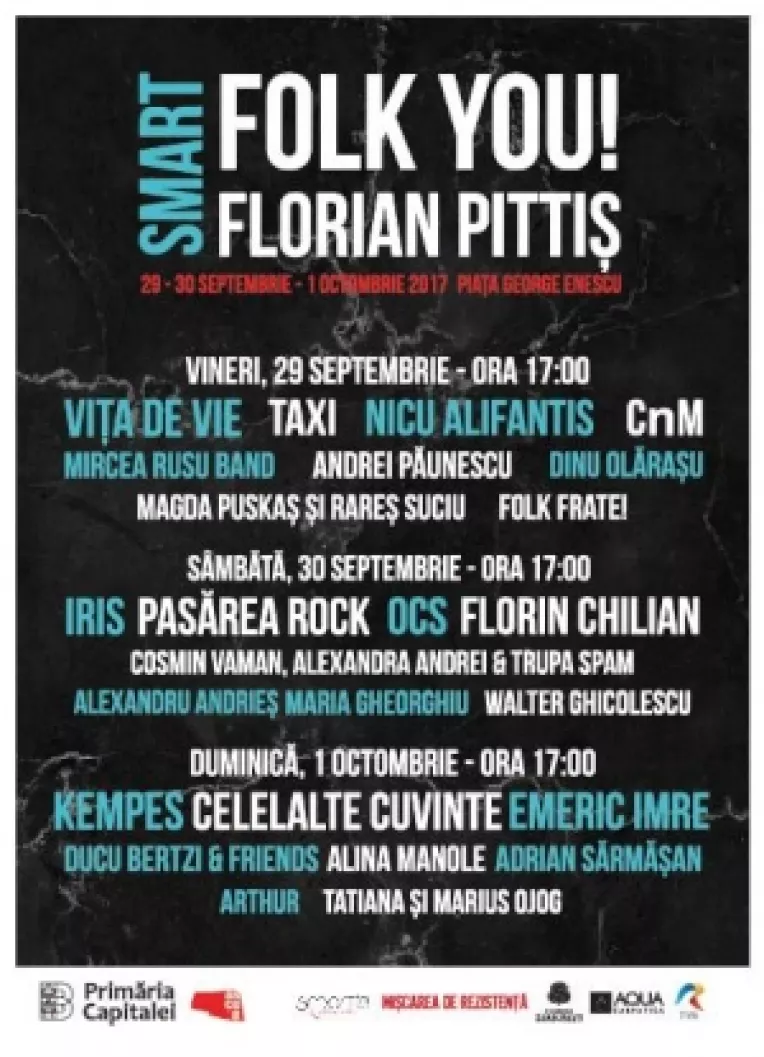 Programul Galei Smart Folk You! Florian Pittis, 29-30 septembrie - 1 octombrie, de la ora 17:00, in Piata George Enescu